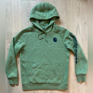 Carhartt (S) Women's Hoodie Sweatshirt Green Pullover Graphic Logo